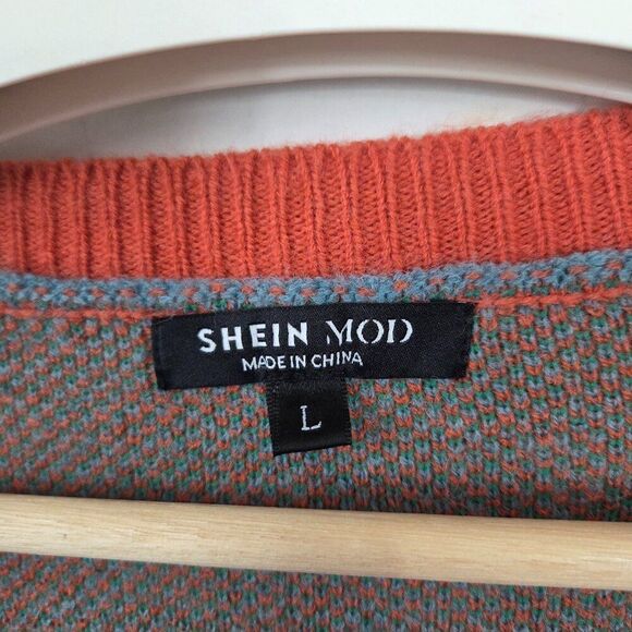 Shein Mod Oversized Cardigan Sweater Size L Blue Orange Floral Retro - Picture 6 of 8